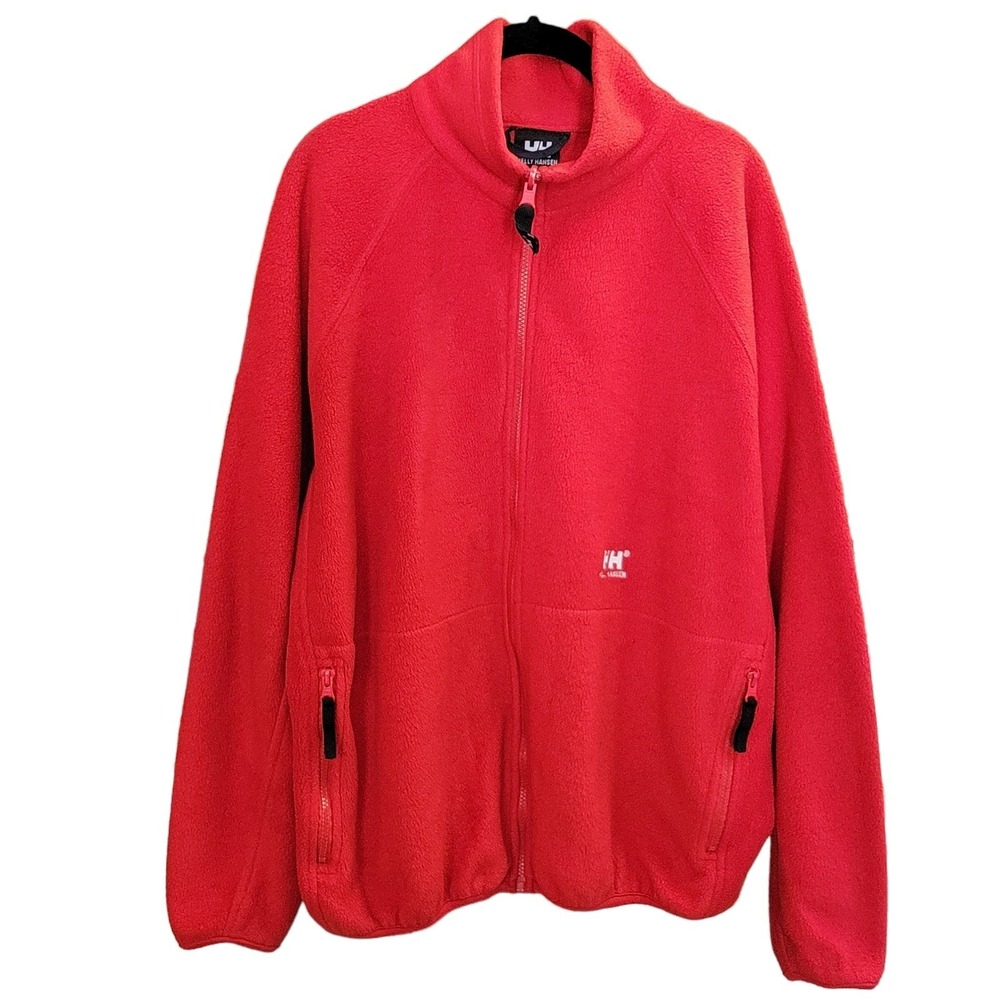 Helly Hansen Fleece Jacket Mens L Red Full Zip Athleisure Activewear Pockets